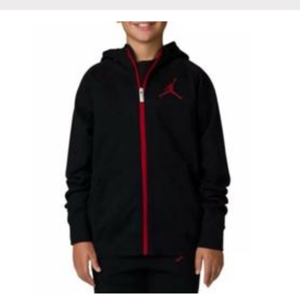 Nike Jordan Full Zip Hoodie Sweatshirt Jacket Black Red Boys Medium